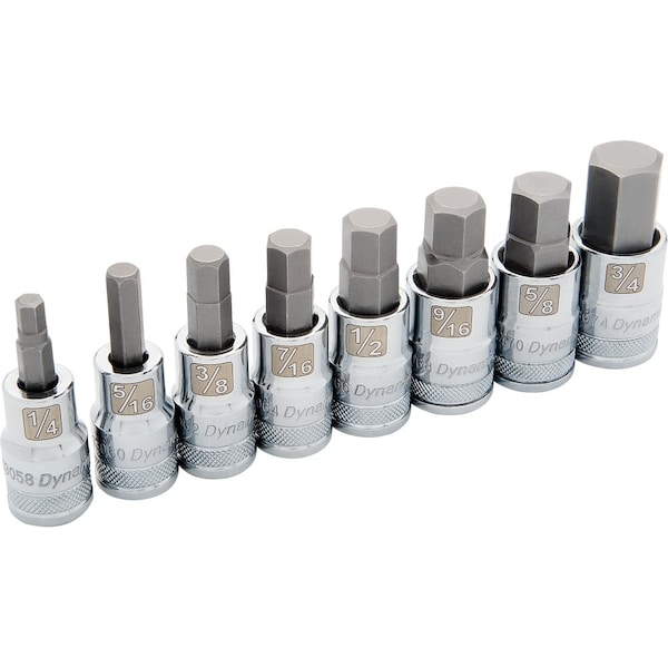 Tools 1/2" Drive 8 Piece Standard SAE, Hex Socket Set, 1/4" - 3/4"
